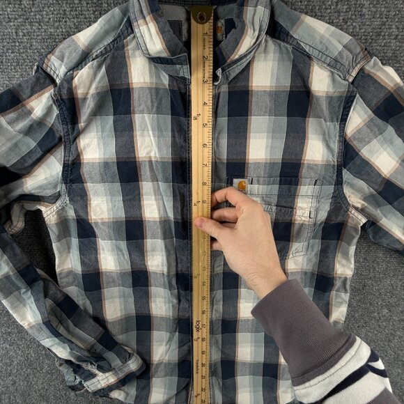 Carhartt Men Long Sleeve Blue Beige Plaid Button Up Shirt Small Slim Fit Adult - Picture 3 of 13